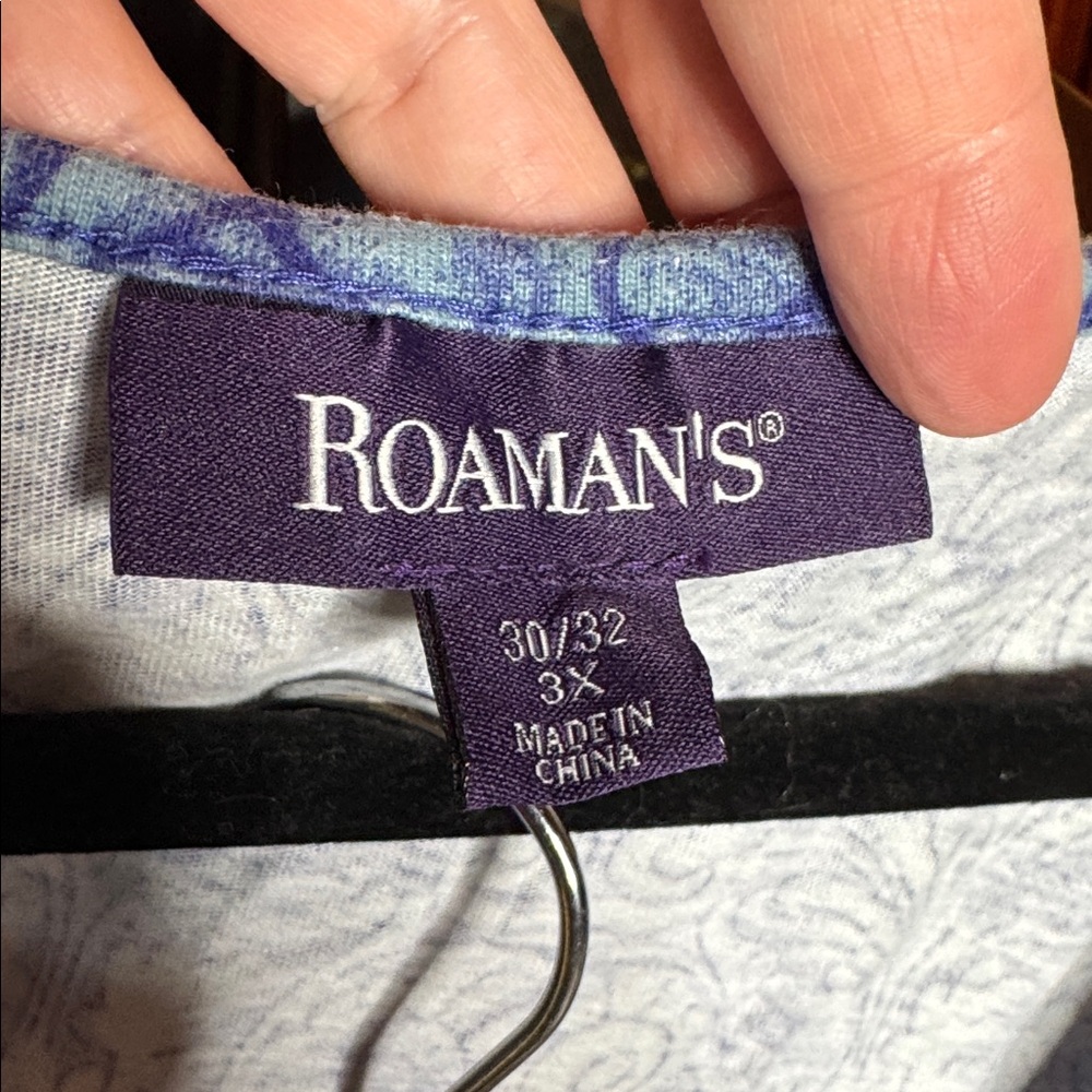 Roaman's Blue Floral 3/4 Sleeve Henley & Pant Set Size 3X (Fits 30W/32W) - Picture 3 of 9